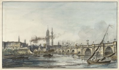 View Across the Thames Towards the Church of St Magnus and the Monument with London Bridge on the Right by Louis Bélanger